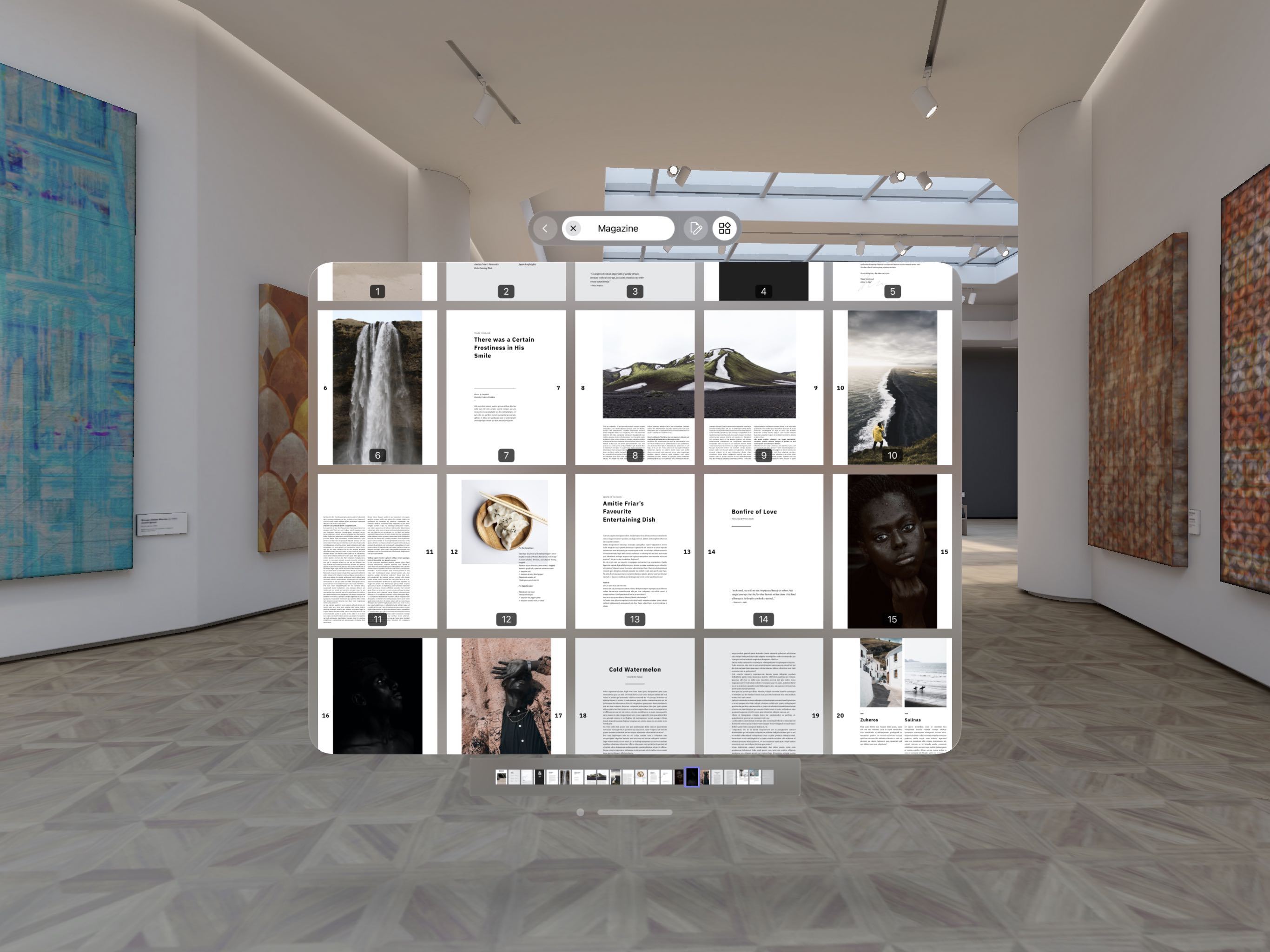 Screenshot showing a grid of thumbnail images of a magazine’s pages.